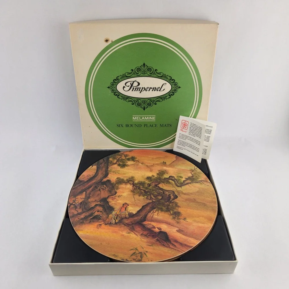 Vintage Pimpernel Round Melamine Placemats Set of 6 Box Holder England